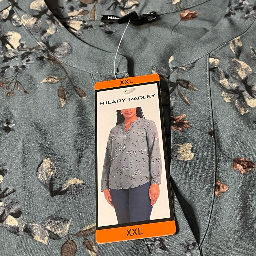 Hilary Radley Blue Floral Blouse XXL - Picture 5 of 6